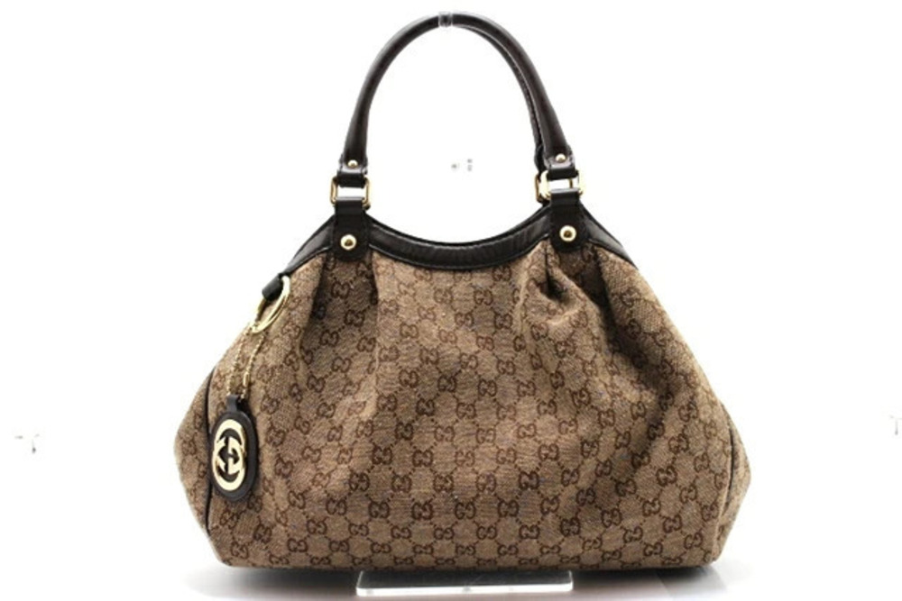 Gucci Sukey Tote Bag Canvas Calfskin Brown